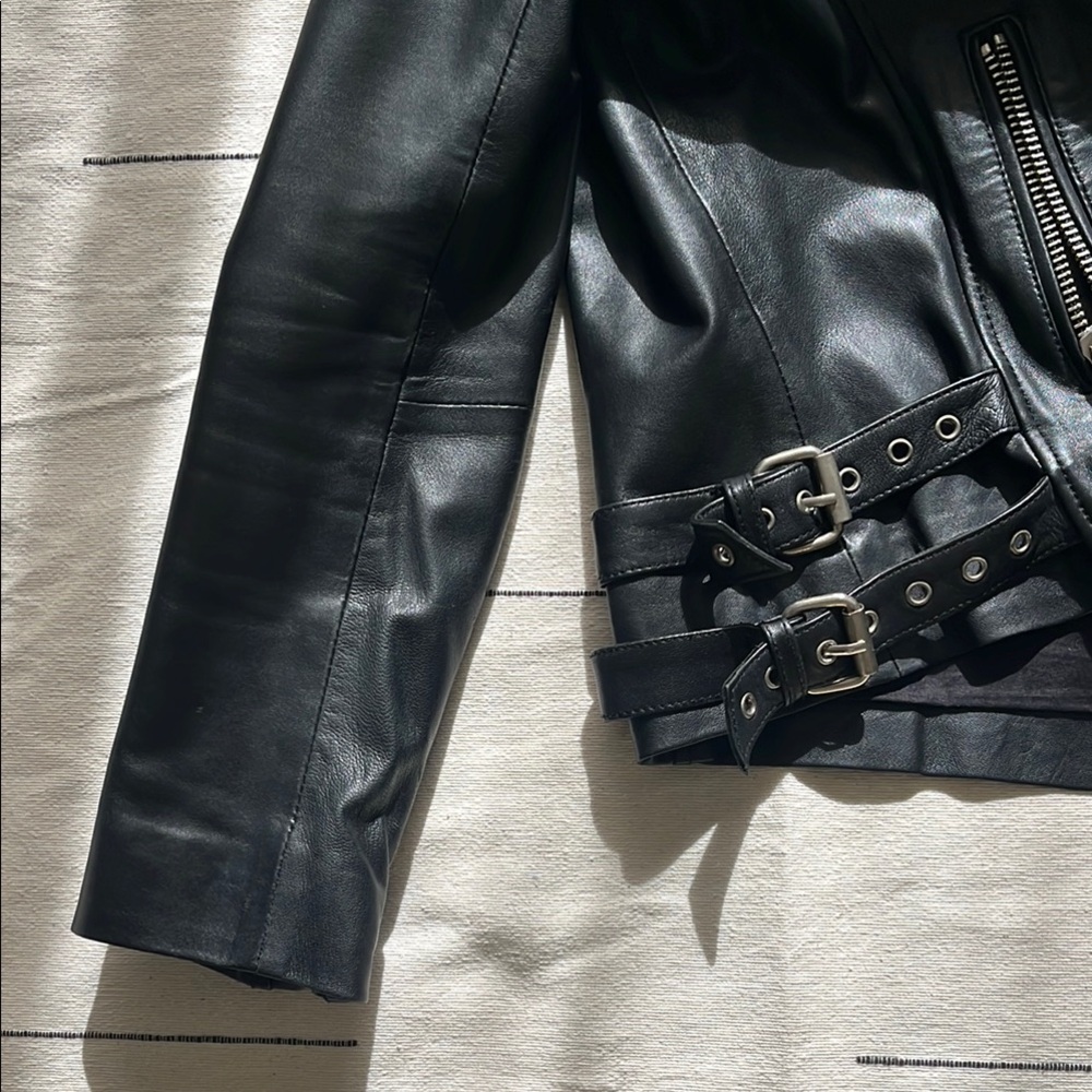 OAK NYC Black Leather Ryder Moto Jacket Size M - Picture 4 of 6